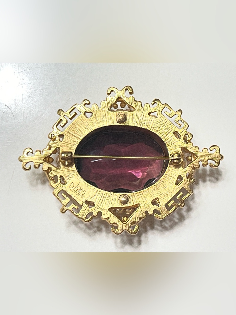 Vintage 90s Joan Rivers Victorian Amethyst Pearl Brooch Classics Collection Pin - Picture 12 of 14